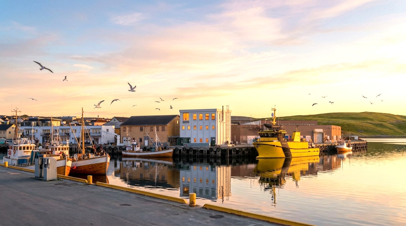 Ishuset ved havna i Vadsø (AI-generert illustrasjon)